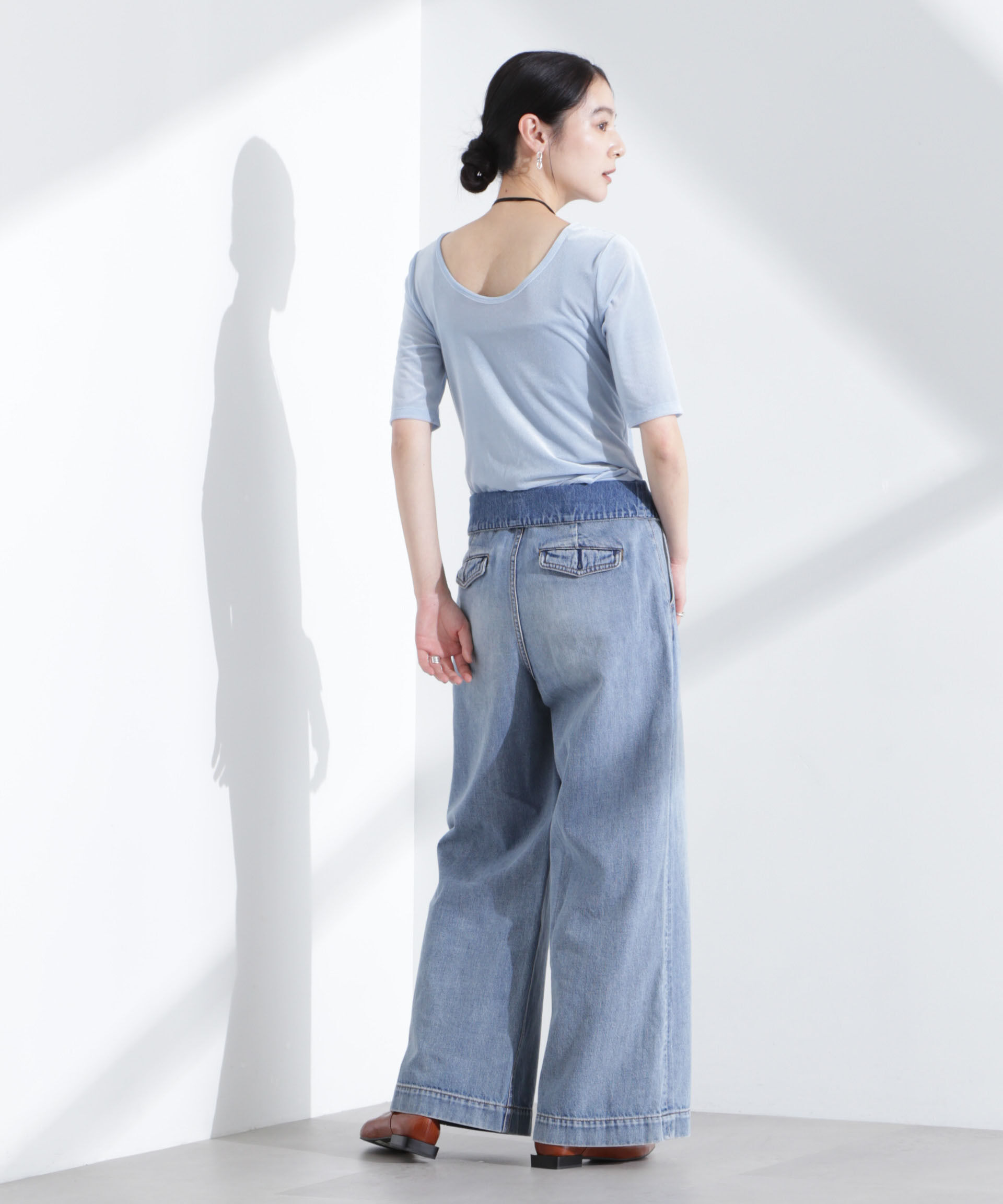 nano･universe「シアーベロアバックオープン5分袖Tシャツ」|Tシャツ・カットソー|