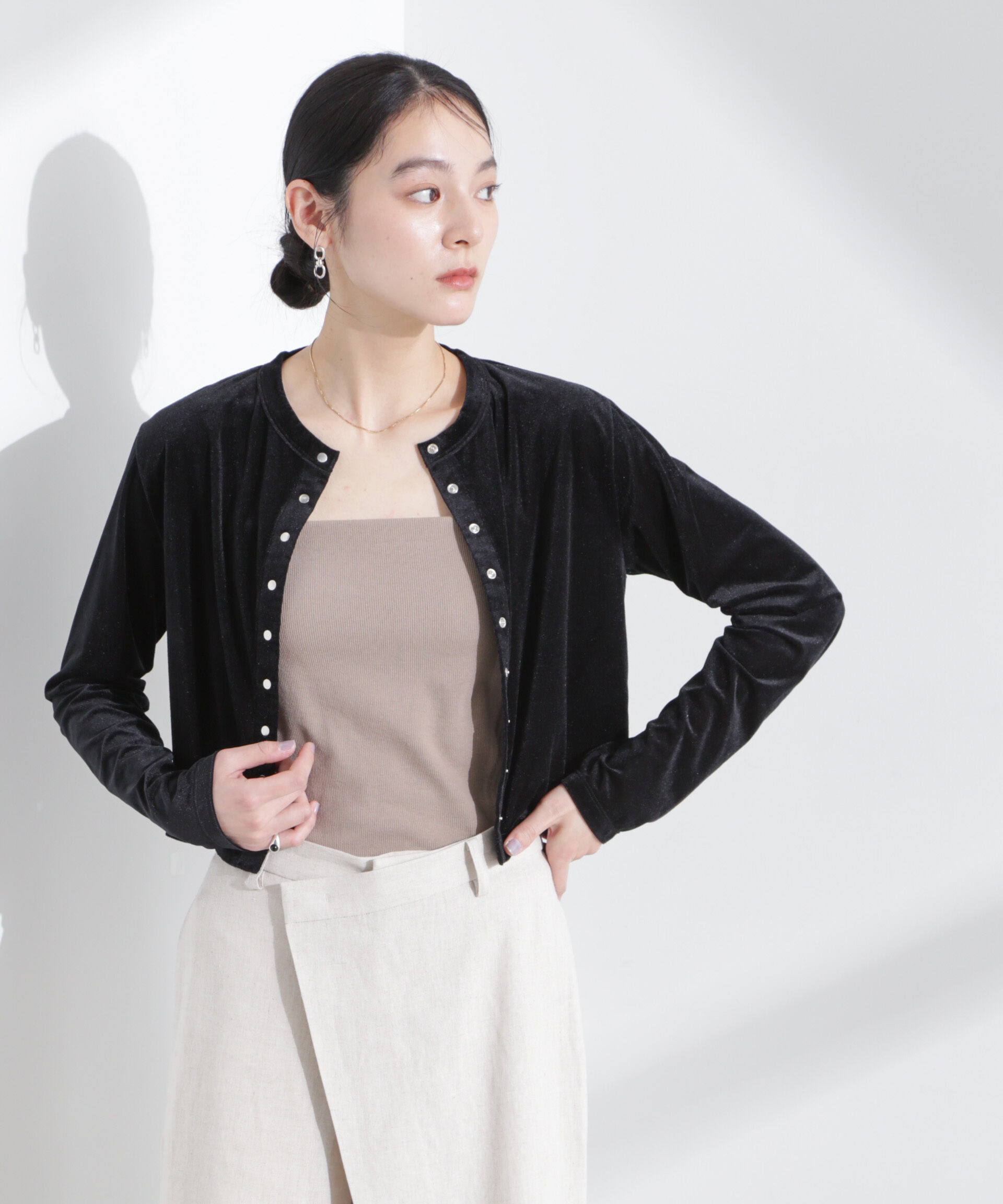 nano･universe「シアーベロアメニーボタンカーディガン」|Tシャツ・カットソー|