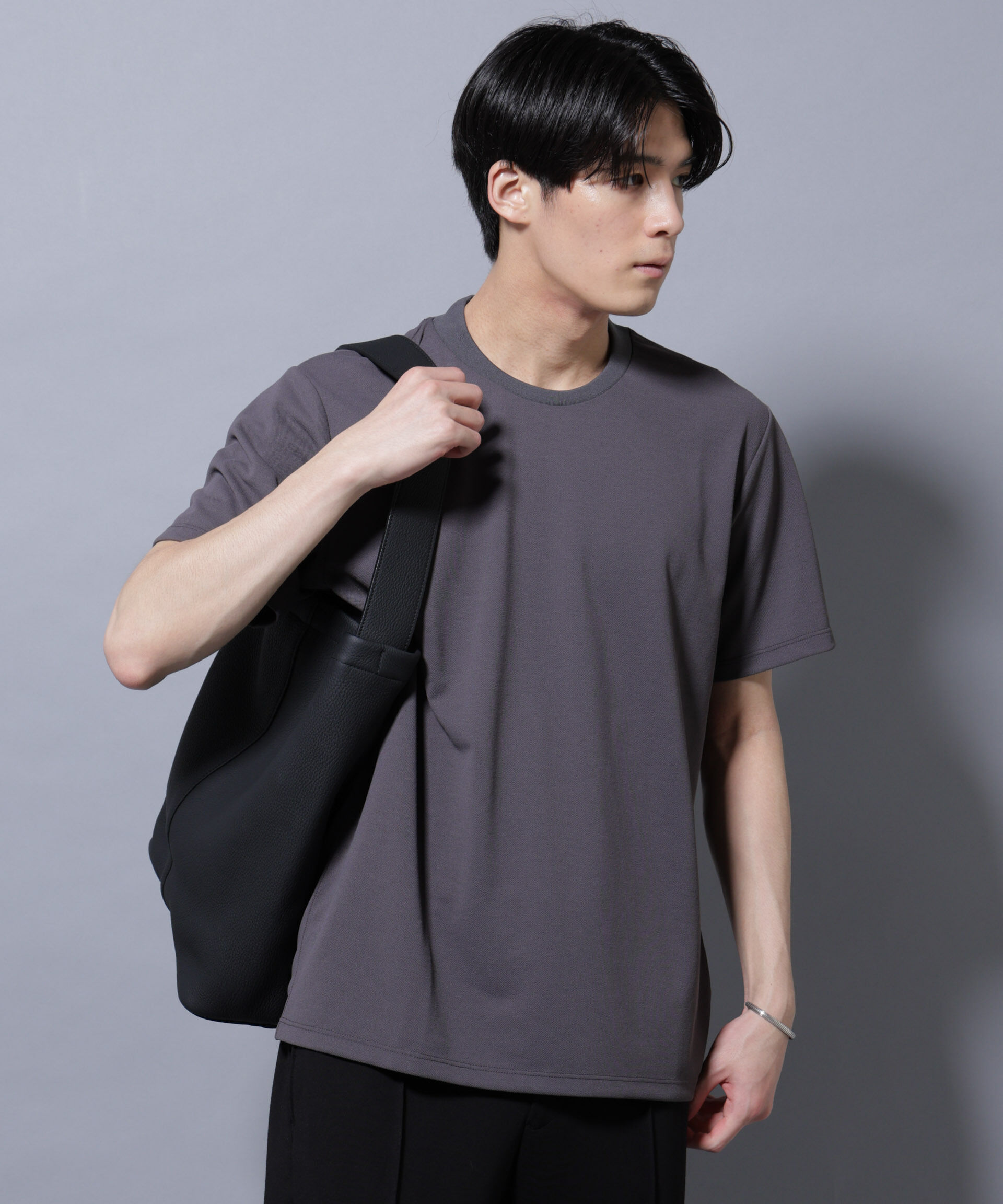 nano･universe「「N Tshirts」 AERO FREEZE 鹿の子ジャケT 半袖」|Tシャツ・カットソー|チャコール3