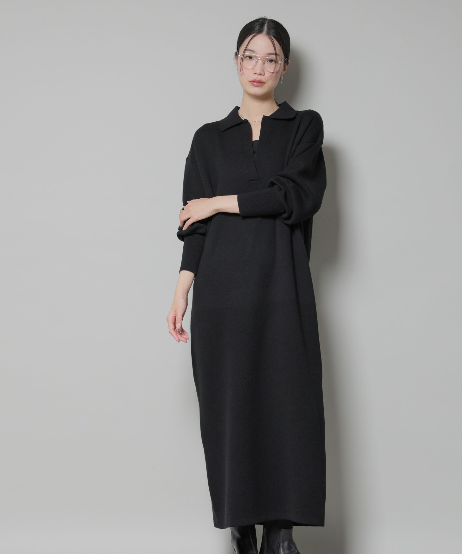 nano･universe「スウェットライク衿付きスキッパーニットワンピース」|ワンピース|