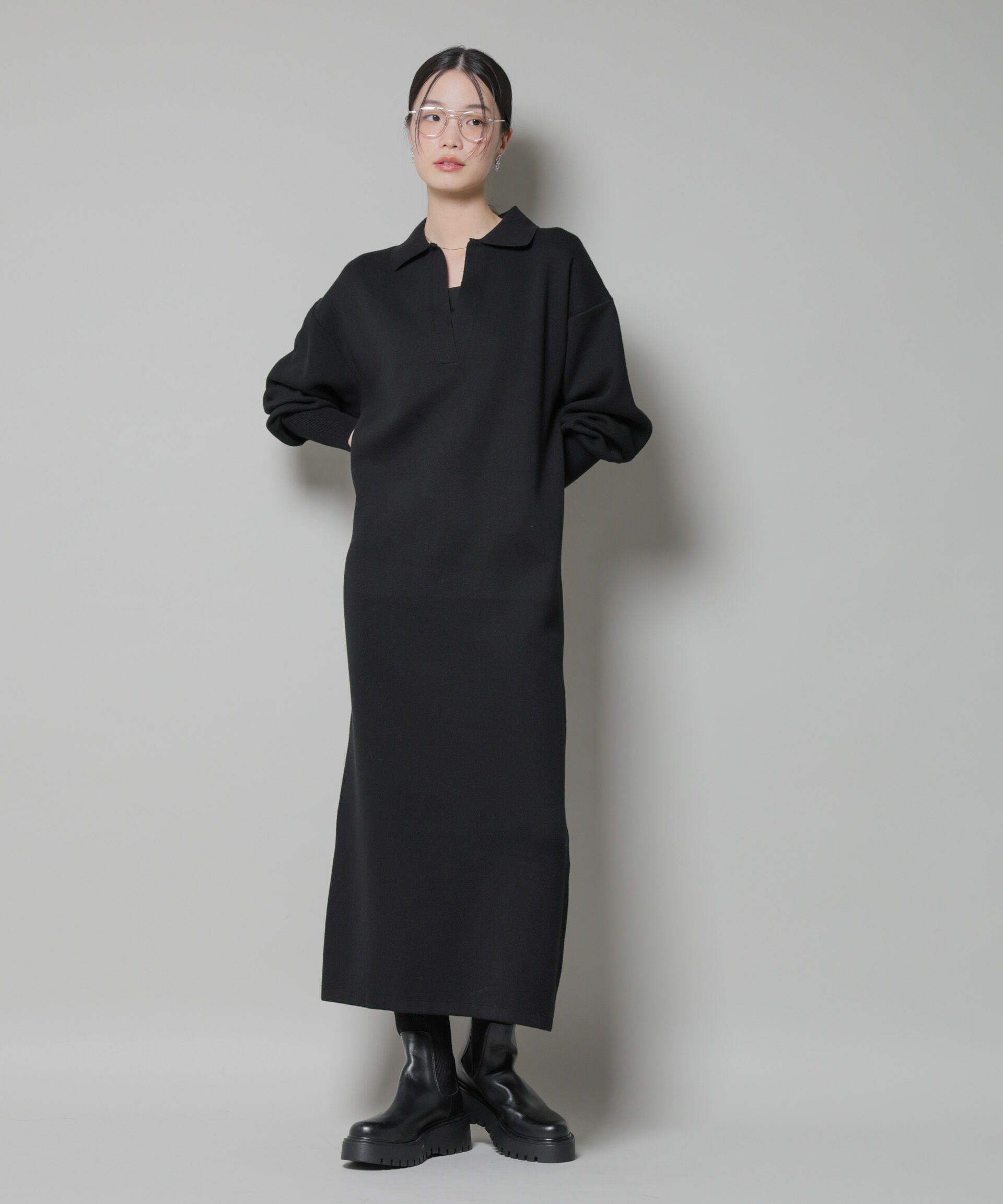 nano･universe「スウェットライク衿付きスキッパーニットワンピース」|ワンピース|