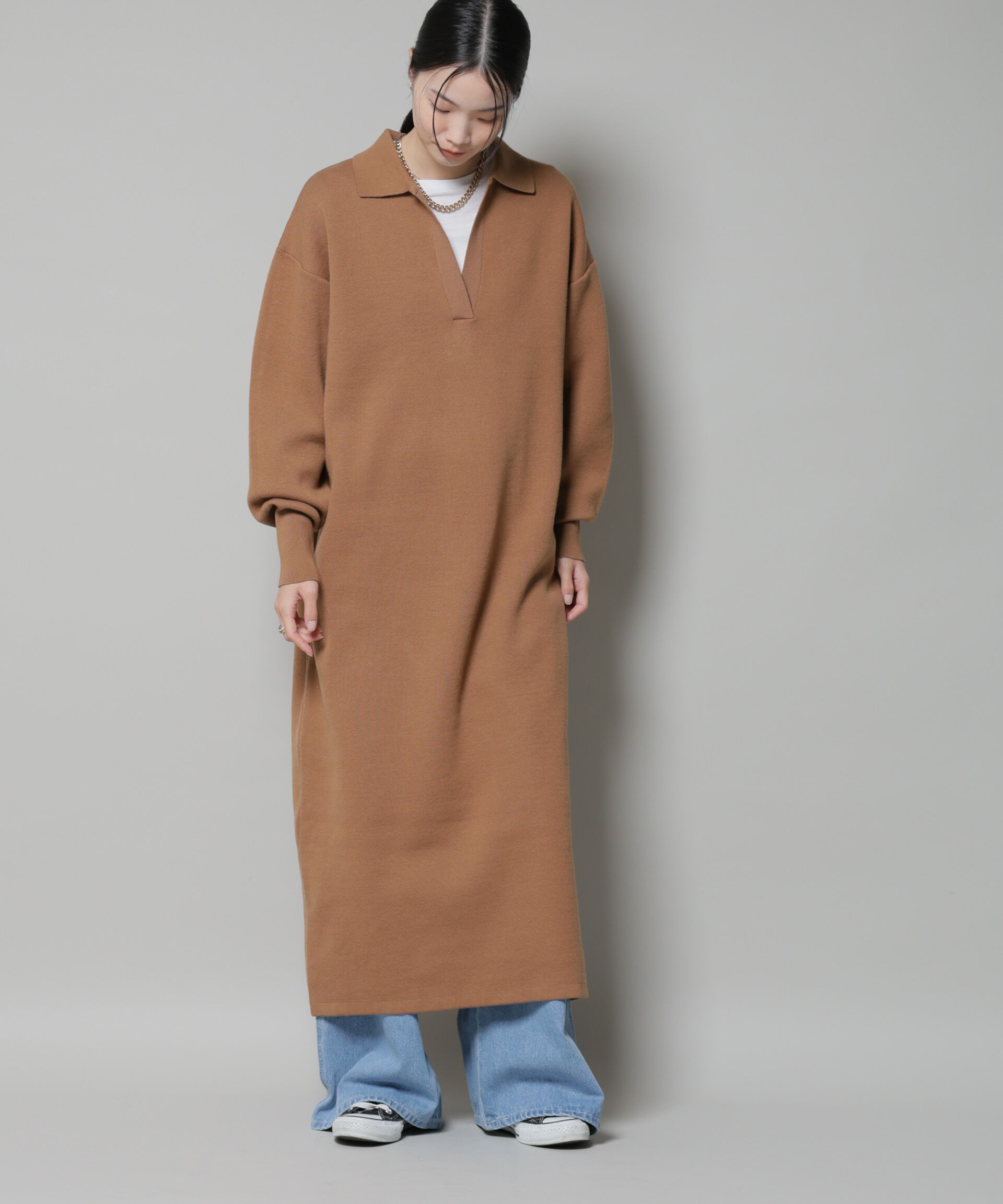 nano･universe「スウェットライク衿付きスキッパーニットワンピース」|ワンピース|