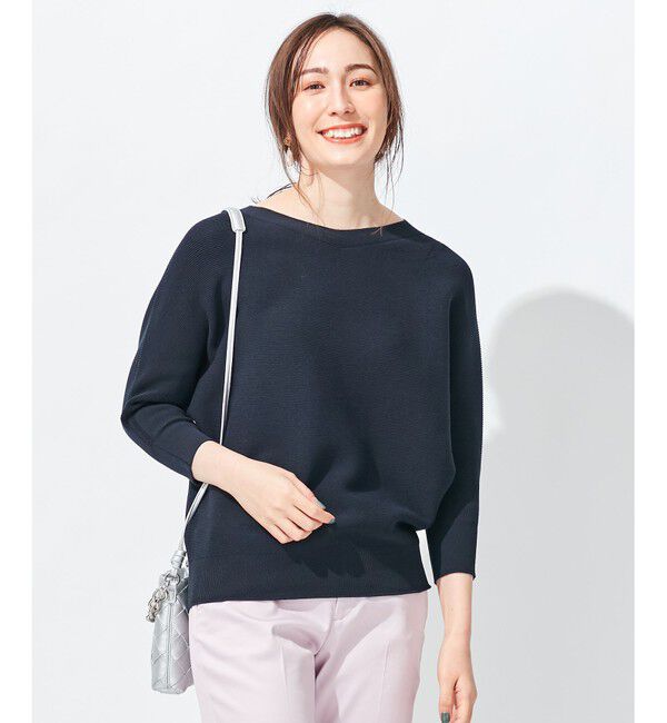 自由区「【洗える】コットンストレッチホールガーメント プルオーバーニット」|ニット・セーター|ネイビー系