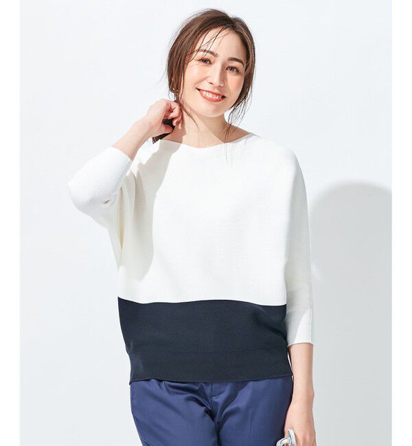 自由区「【洗える】コットンストレッチホールガーメント プルオーバーニット」|ニット・セーター|ホワイト系1