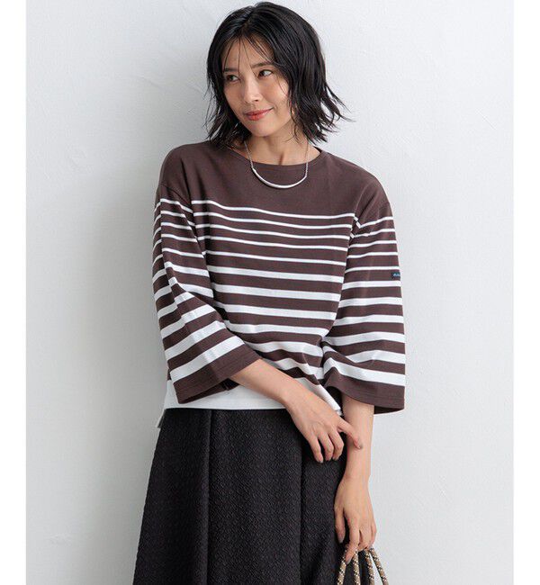 23区「【洗える】Armor-lux ベルスリーブボーダー カットソー」|Tシャツ・カットソー|ブラウン&times;オフ