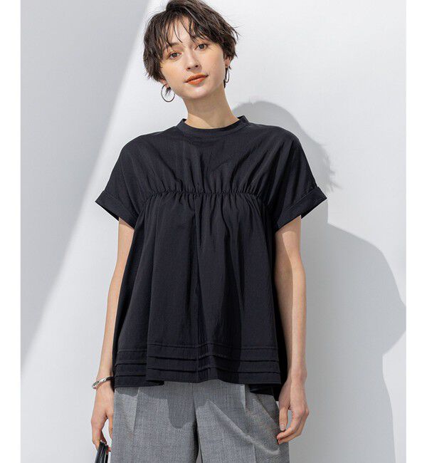 23区「【撥水加工/洗える】シアーナイロンツイル ギャザー ブラウス」|シャツ・ブラウス|ブラック系