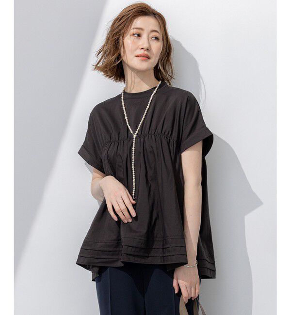 23区「【撥水加工/洗える】シアーナイロンツイル ギャザー ブラウス」|シャツ・ブラウス|ﾀﾞｰｸﾌﾞ