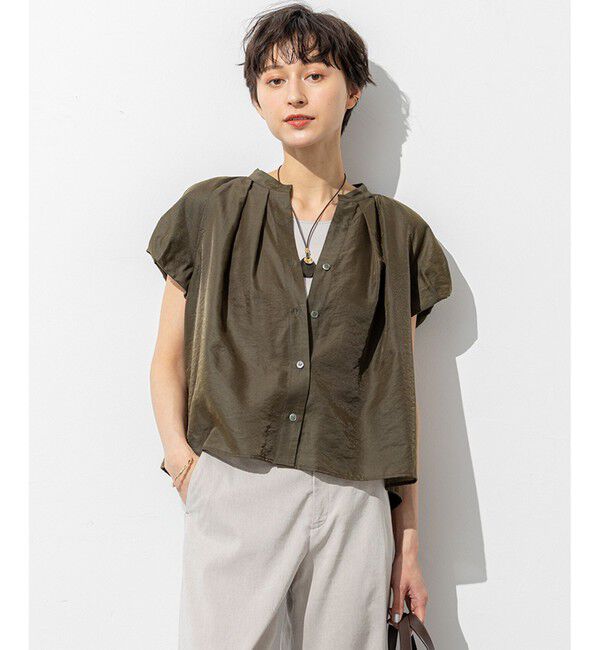 23区「【SLOW/一部店舗限定】ブライトヴィンテージクロス タック ブラウス」|シャツ・ブラウス|カーキ系