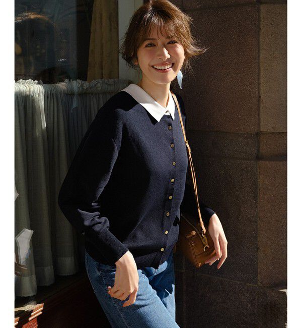 23区「【WEB&一部店舗限定】バイカラーデザイン 2WAY ニット」|ニット・セーター|ネイビー系