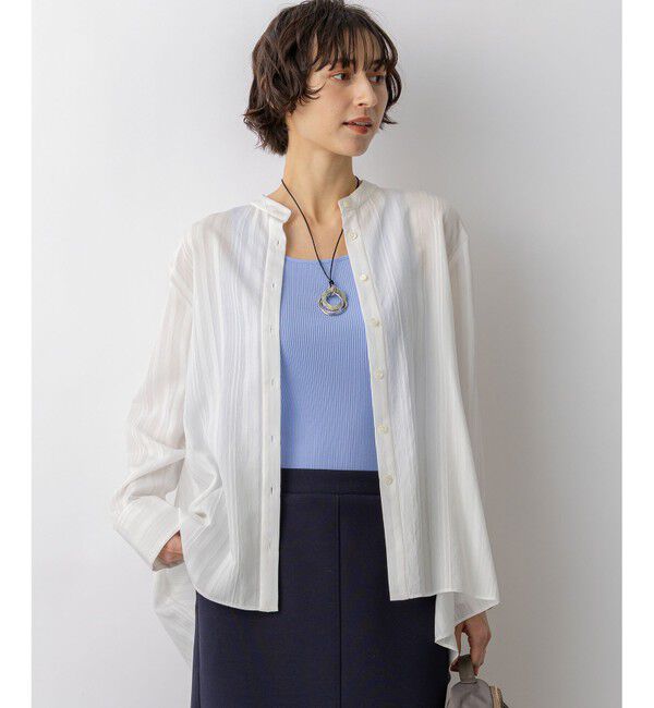 23区「ドビーストライプ バックタック フレアブラウス」|シャツ・ブラウス|ホワイト系