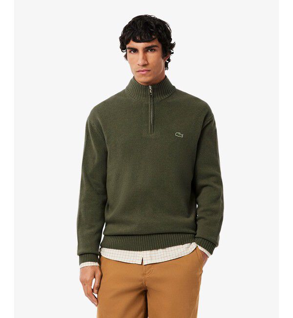 LACOSTE「ハイネックハーフジップ ウールニットセーター」|ニット・セーター|オリーブ