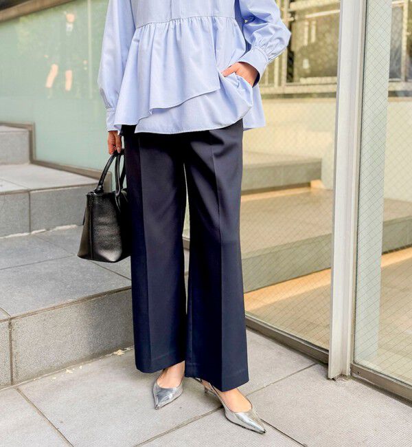 NOLLEY'S「《セットアップ対応》ウォッシャブルジョーゼットタックパンツ」|その他|ネイビー