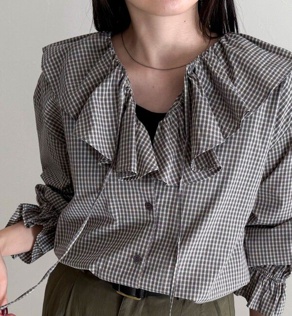 fredy emue「チェックフリルカラーブラウス」|シャツ・ブラウス|