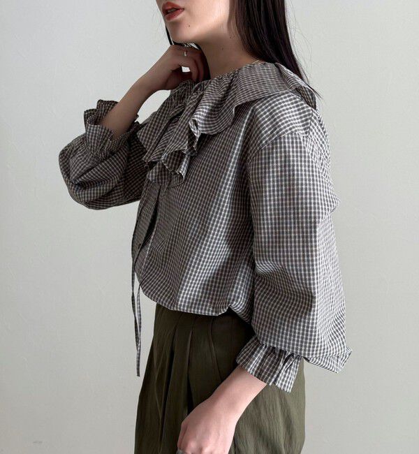 fredy emue「チェックフリルカラーブラウス」|シャツ・ブラウス|