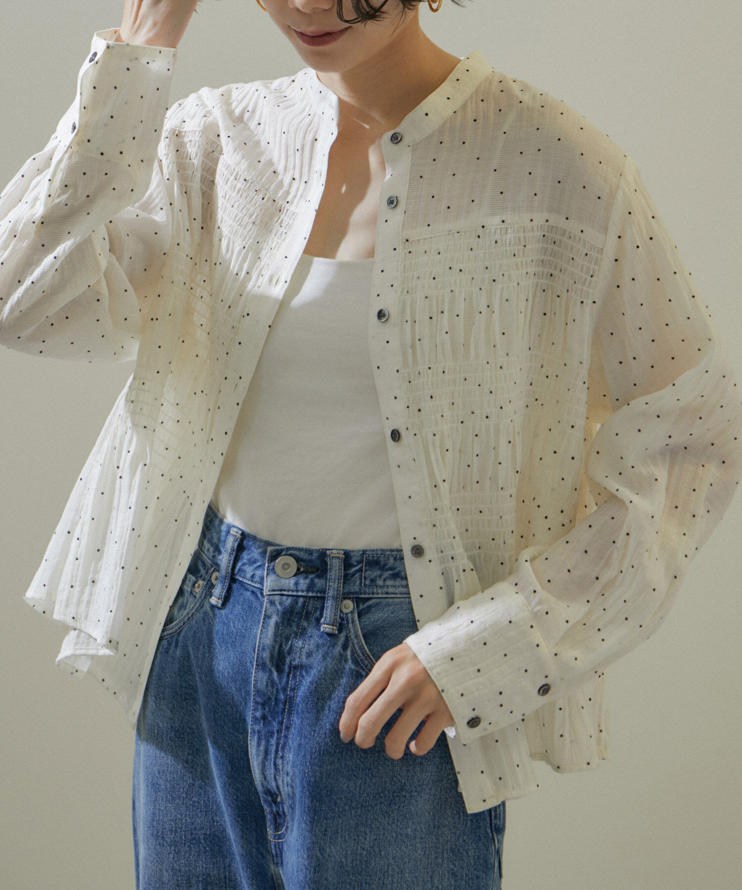 SALON adam et rope'「【WEB限定】ドットプリントシャーリングブラウス/24SS」|シャツ・ブラウス|ホワイト系(12)