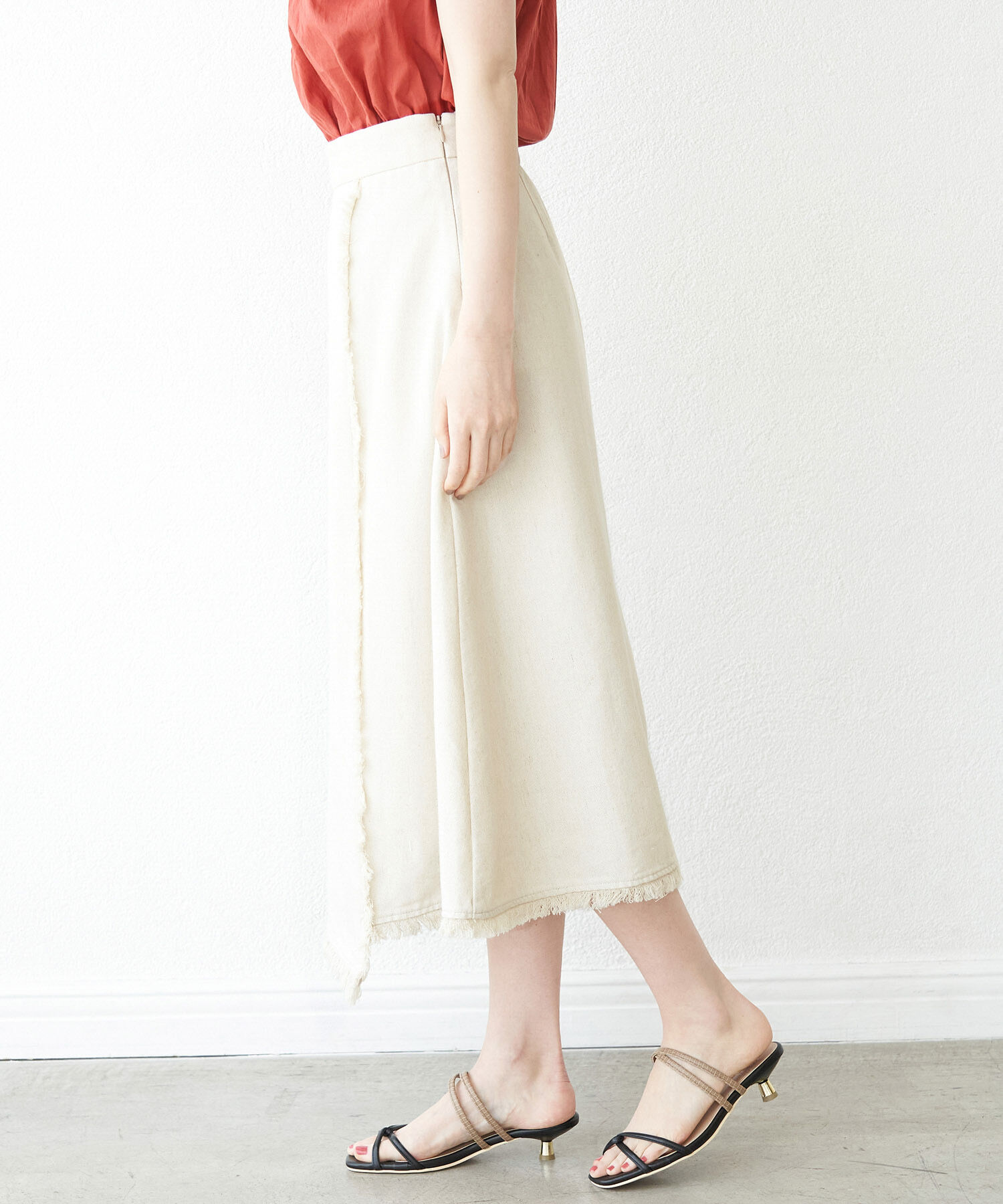 Rope&rsquo;Picnic「麻混フリンジフレアスカート」|スカート|