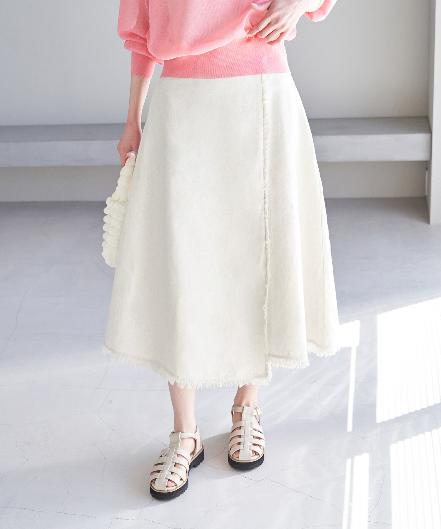 Rope&rsquo;Picnic「麻混フリンジフレアスカート」|スカート|ベージュ(27)