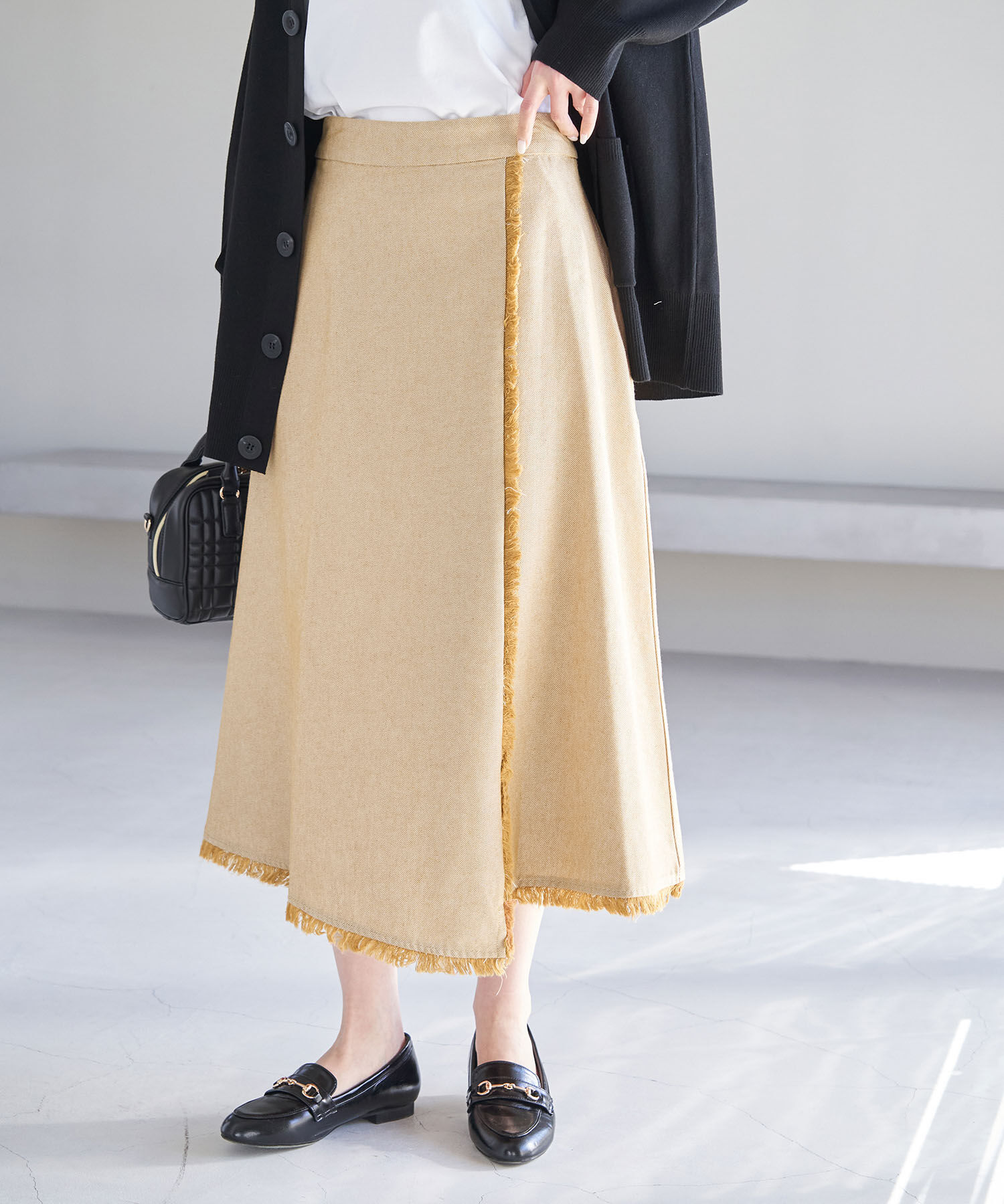 Rope&rsquo;Picnic「麻混フリンジフレアスカート」|スカート|カラシ(86)