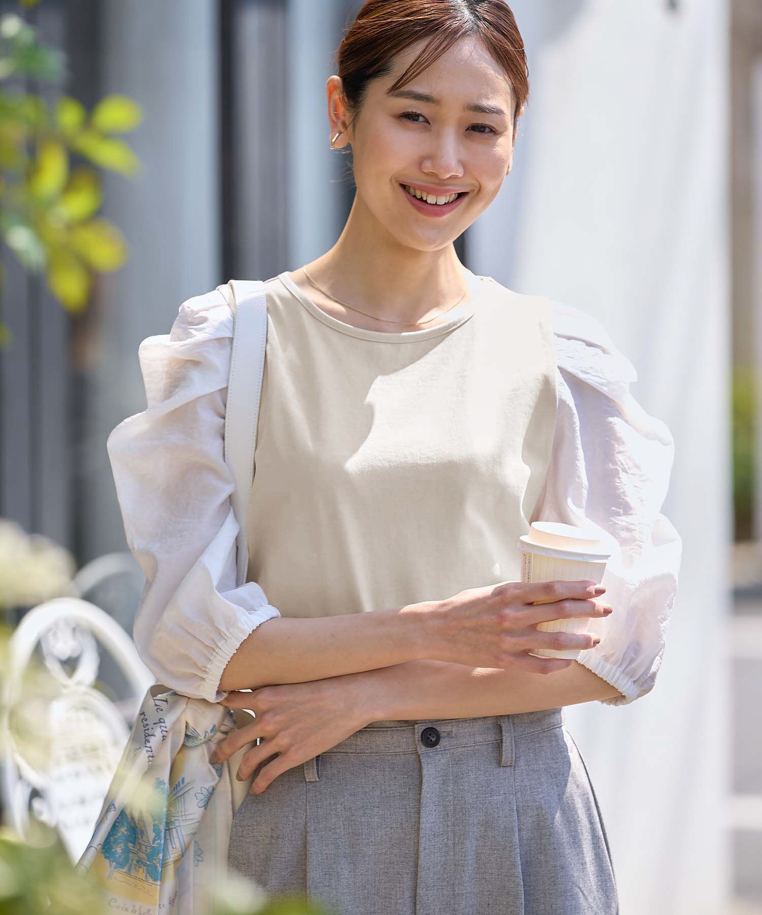 Rope&rsquo;Picnic「袖異素材カットトップス」|Tシャツ・カットソー|ライトグレー(08)