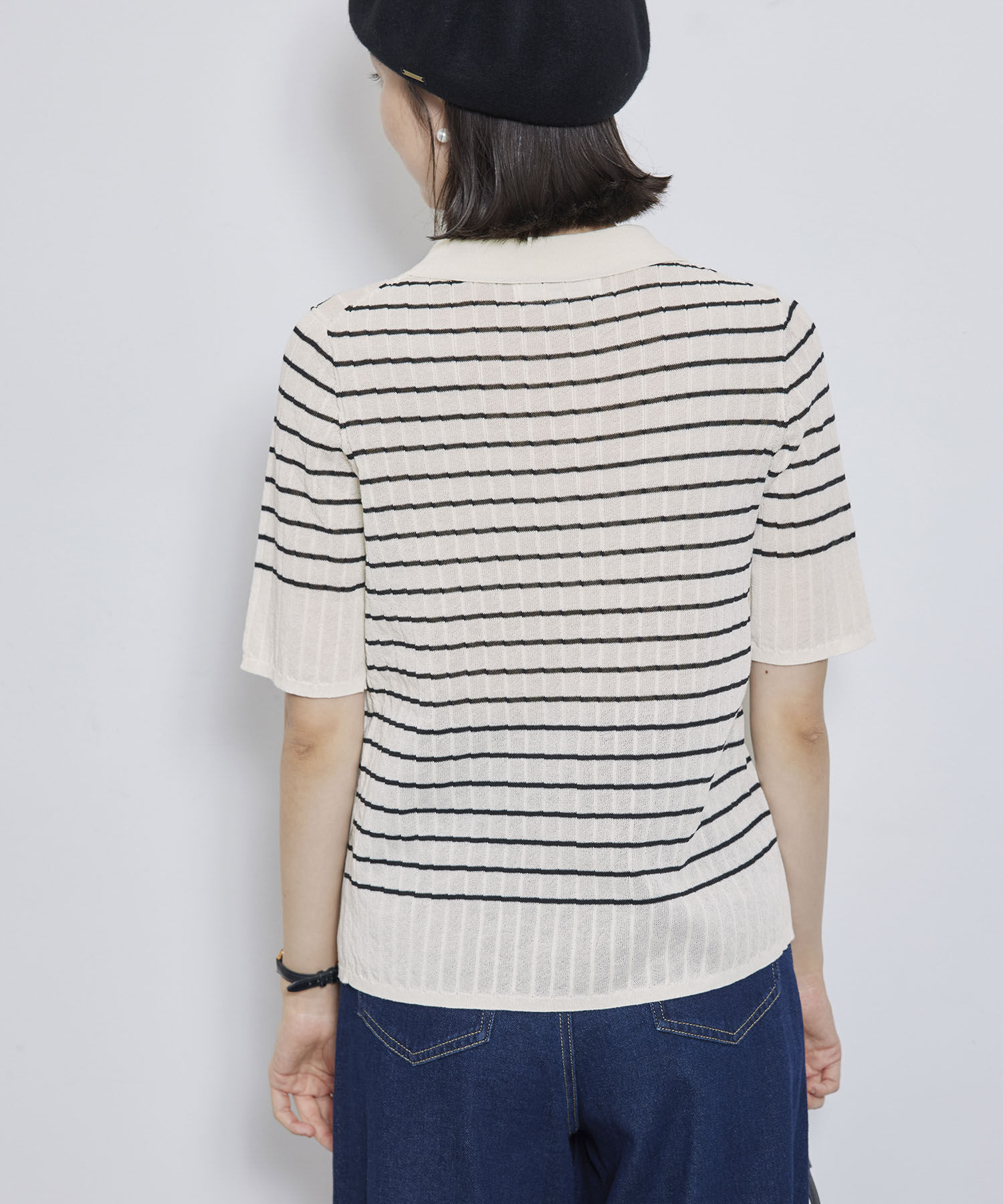 Rope&rsquo;Picnic「ハーフスリーブシアーポロニット」|ニット・セーター|