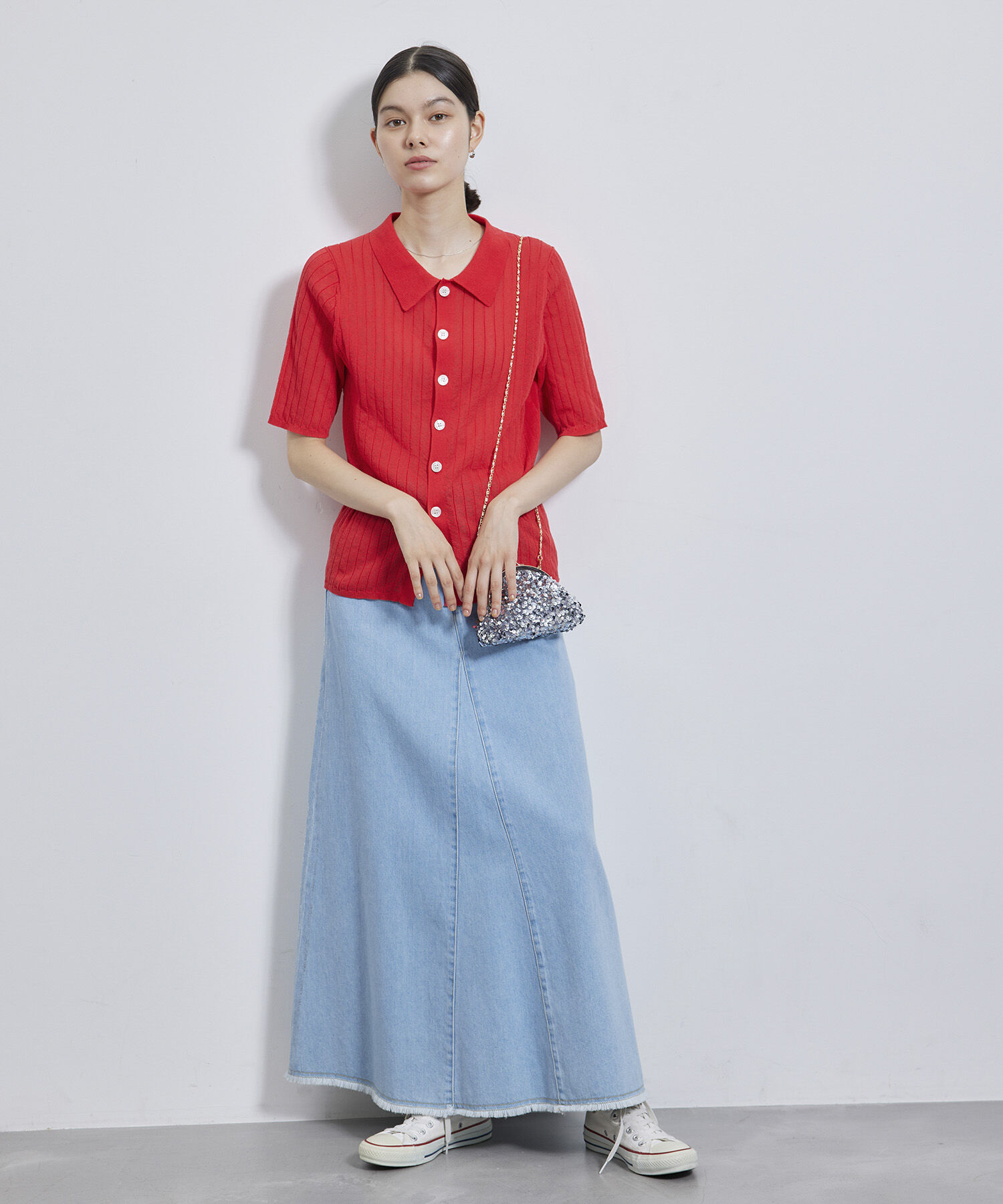 Rope&rsquo;Picnic「ハーフスリーブシアーポロニット」|ニット・セーター|