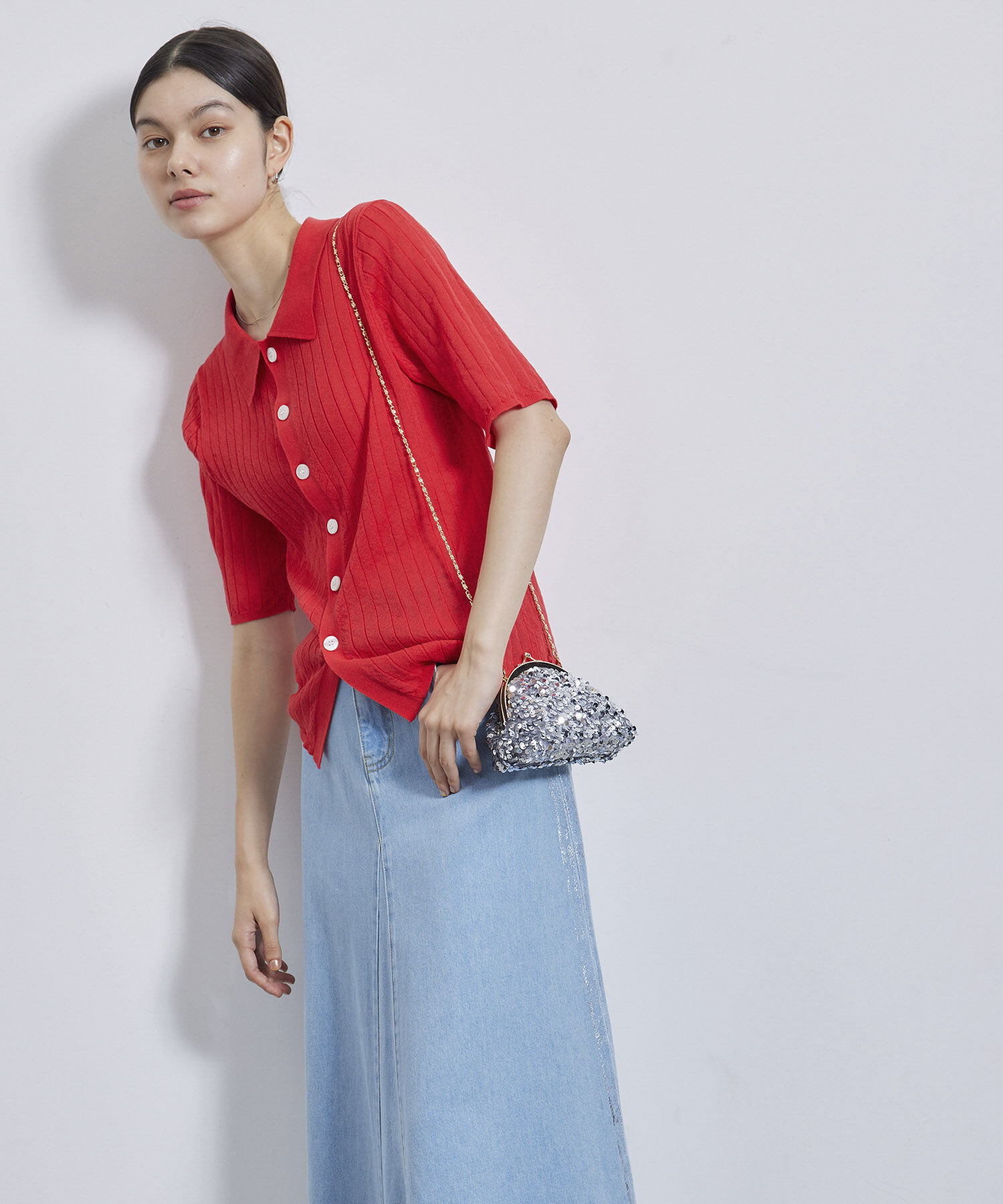 Rope&rsquo;Picnic「ハーフスリーブシアーポロニット」|ニット・セーター|