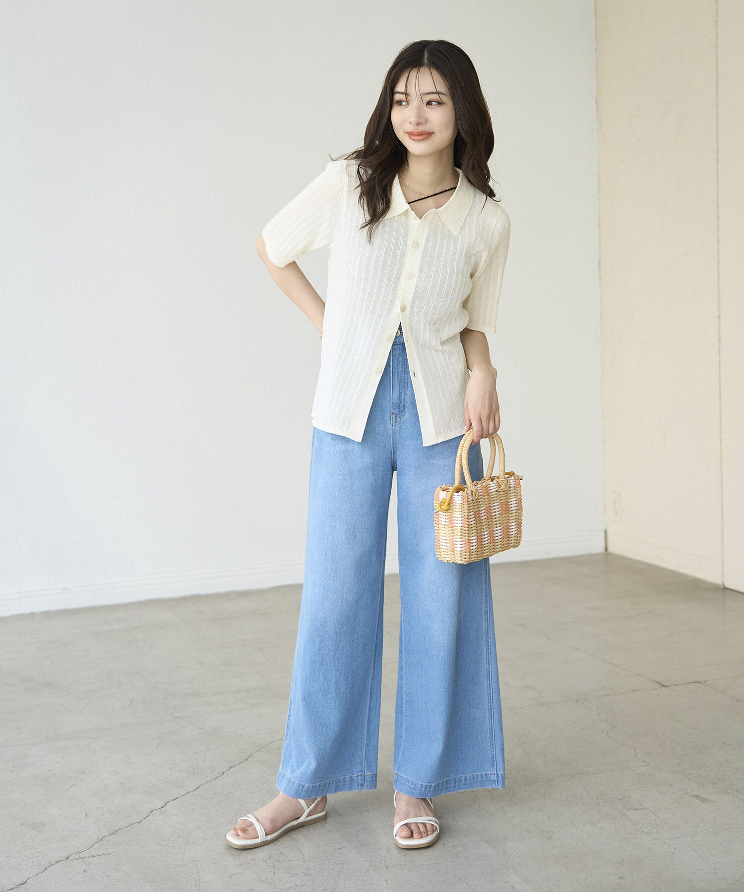 Rope&rsquo;Picnic「ハーフスリーブシアーポロニット」|ニット・セーター|