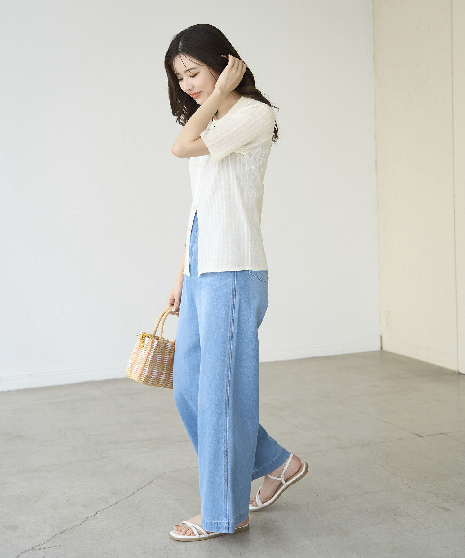 Rope&rsquo;Picnic「ハーフスリーブシアーポロニット」|ニット・セーター|