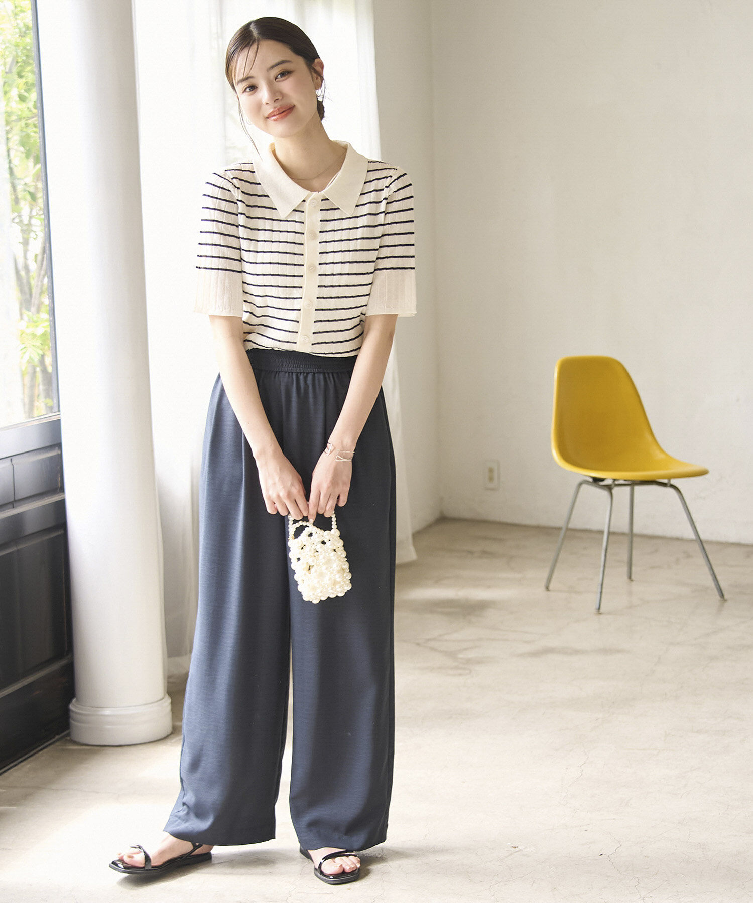 Rope&rsquo;Picnic「ハーフスリーブシアーポロニット」|ニット・セーター|