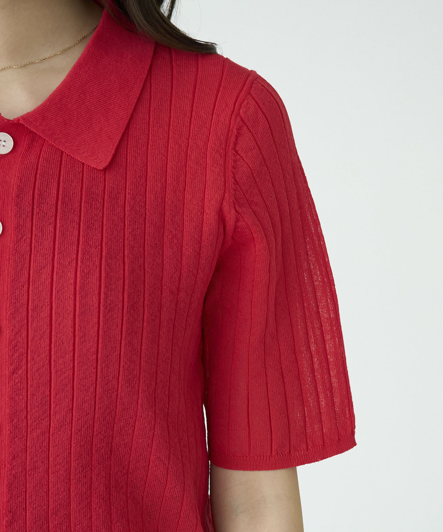 Rope&rsquo;Picnic「ハーフスリーブシアーポロニット」|ニット・セーター|