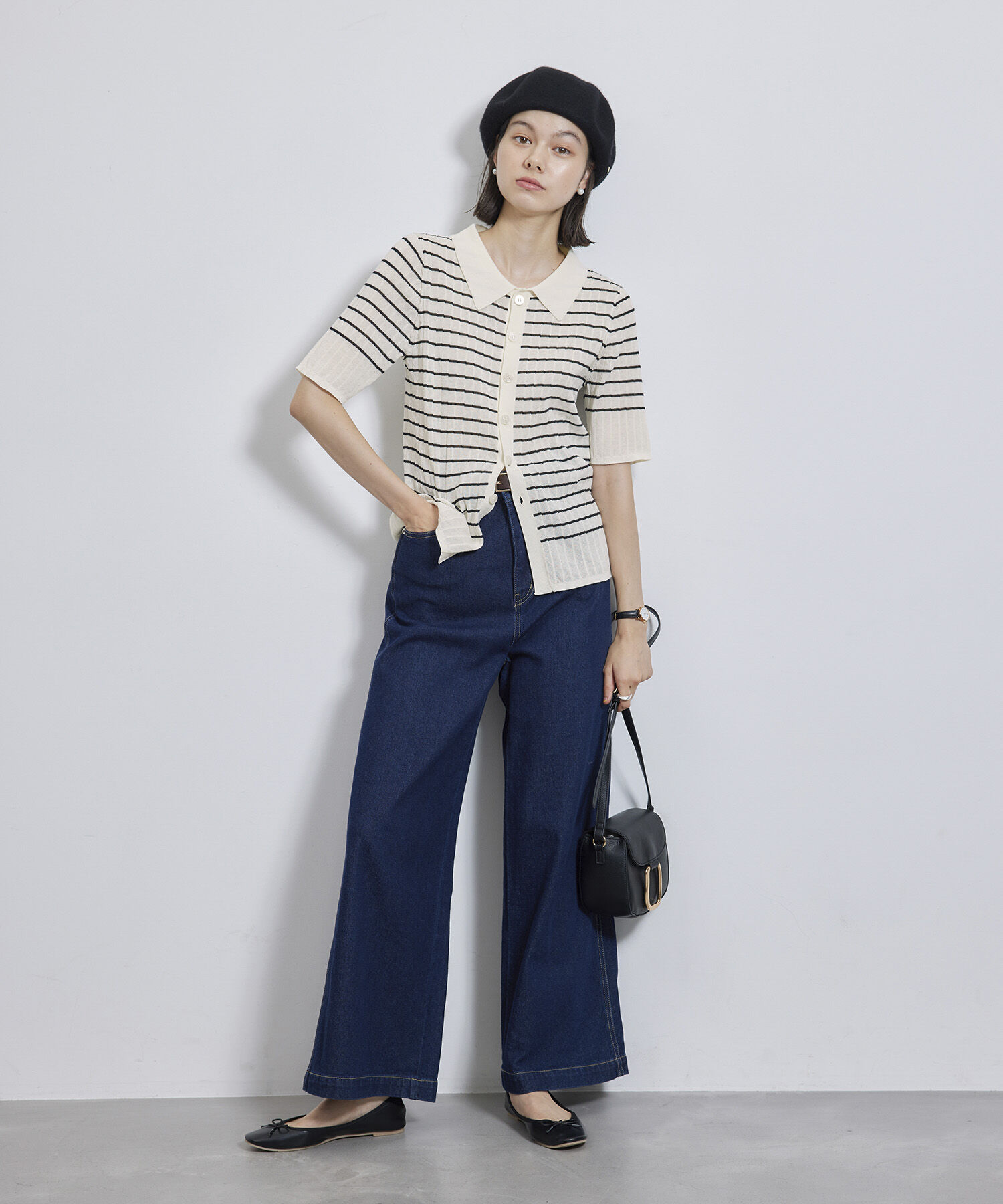 Rope&rsquo;Picnic「ハーフスリーブシアーポロニット」|ニット・セーター|