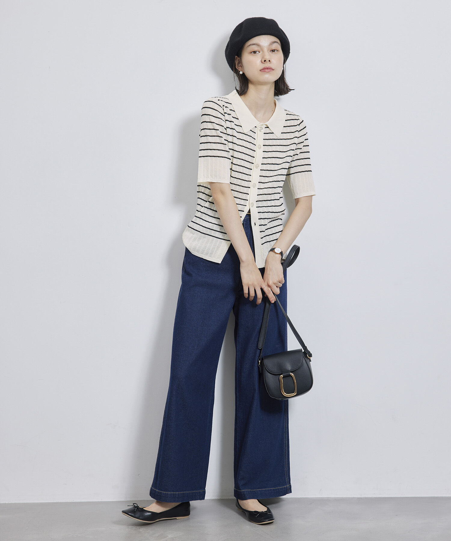 Rope&rsquo;Picnic「ハーフスリーブシアーポロニット」|ニット・セーター|