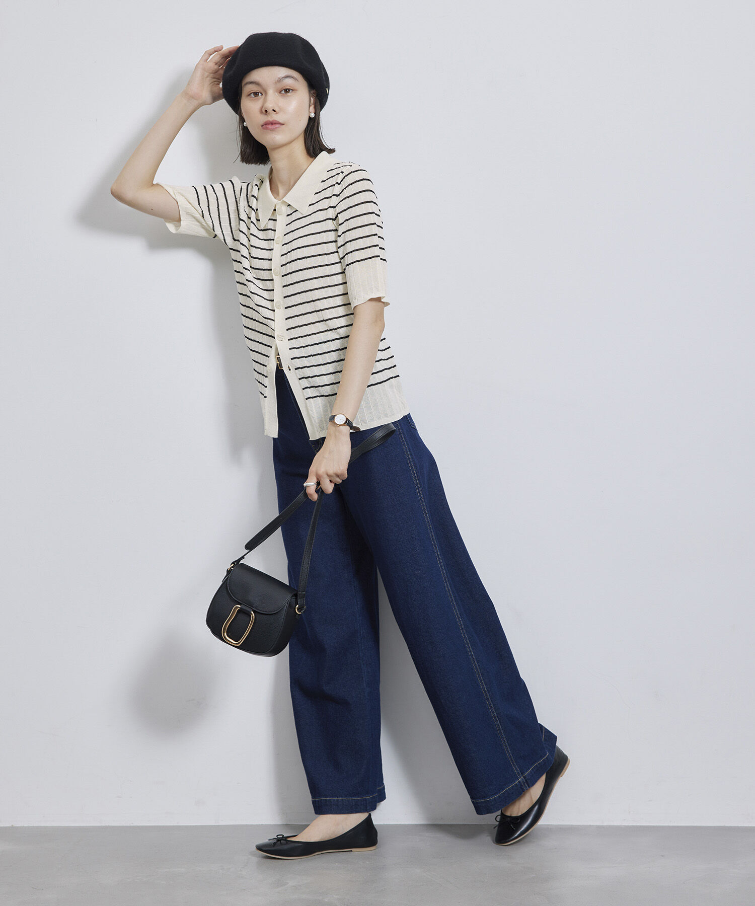 Rope&rsquo;Picnic「ハーフスリーブシアーポロニット」|ニット・セーター|