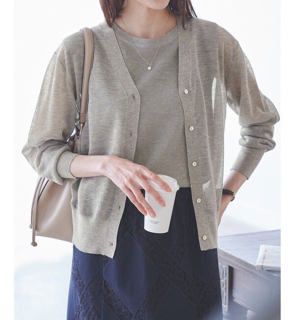Rope&rsquo;Picnic「LEVITAシアーニットカーディガン」|カーディガン|ライトグレー(08)