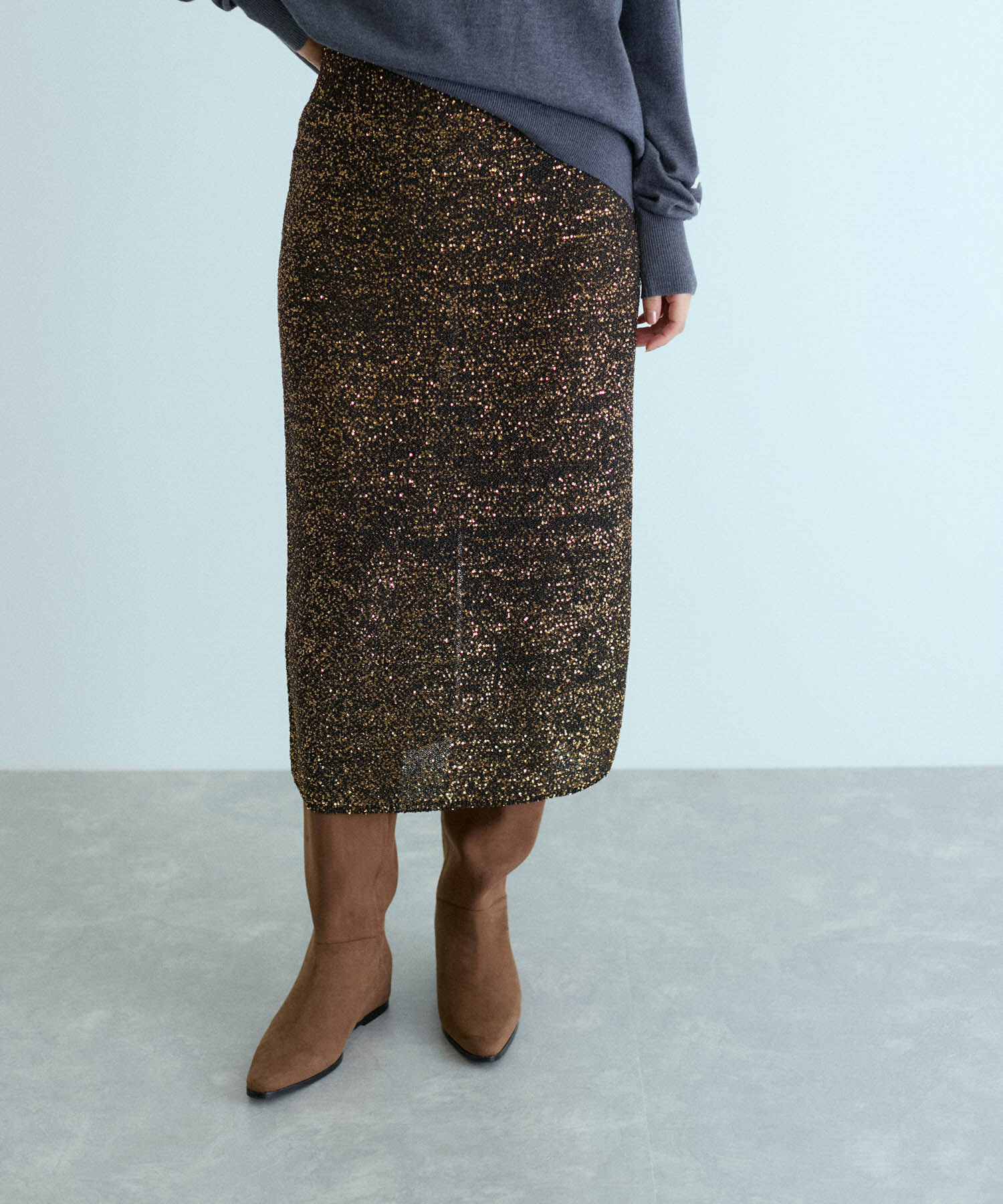 ADAM ET ROPE'「スパンコールニットスカート」|スカート|ブラック系(02)