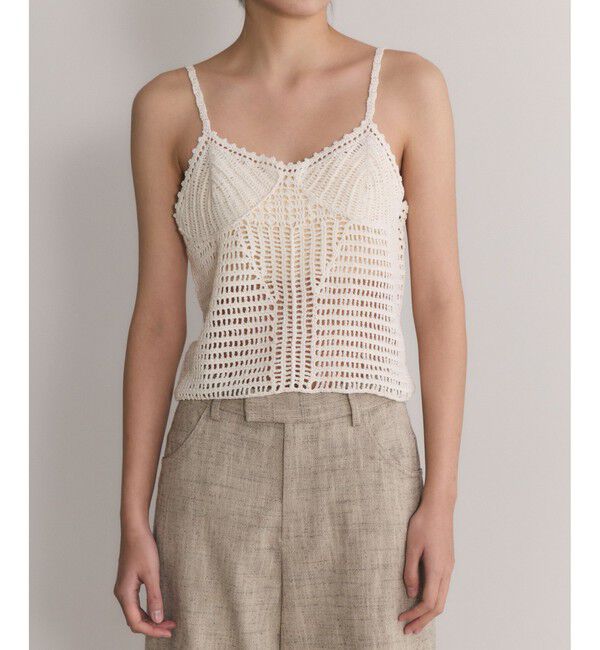 ADAM ET ROPE'「【EMOELLE】コットンリネンクラフトニットトップ」|キャミソール|