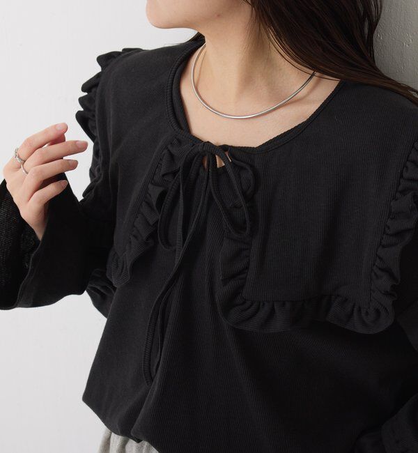  「Qanos 襟付きフリルロンT」|Tシャツ・カットソー|