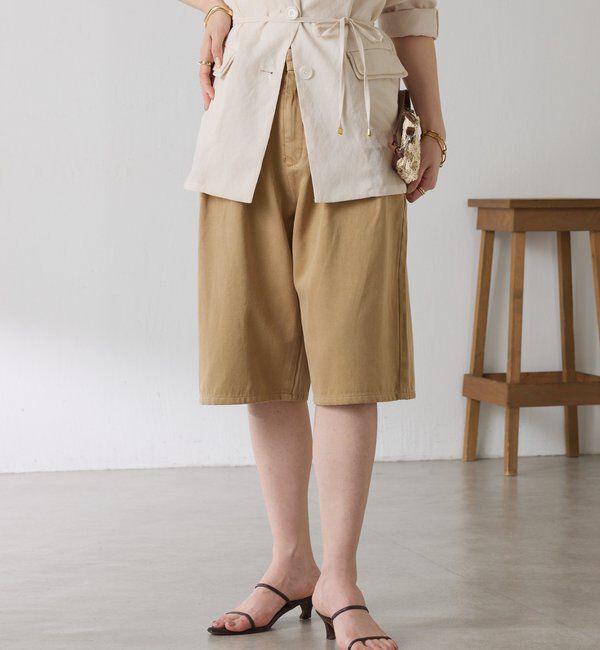  「Q.anos タックハーフデニムパンツ」|デニム|