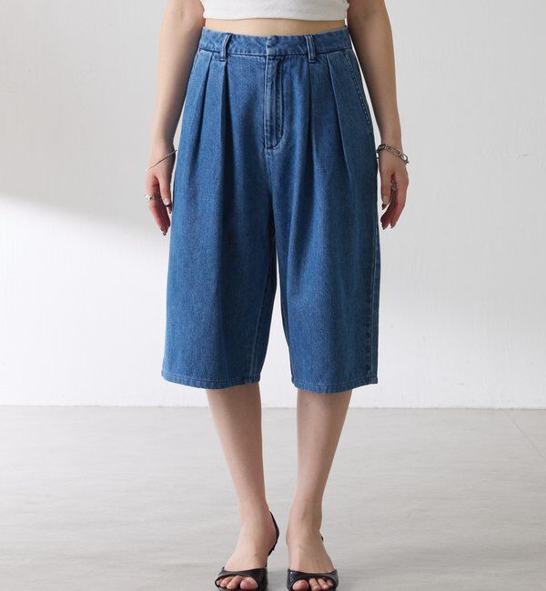  「Q.anos タックハーフデニムパンツ」|デニム|