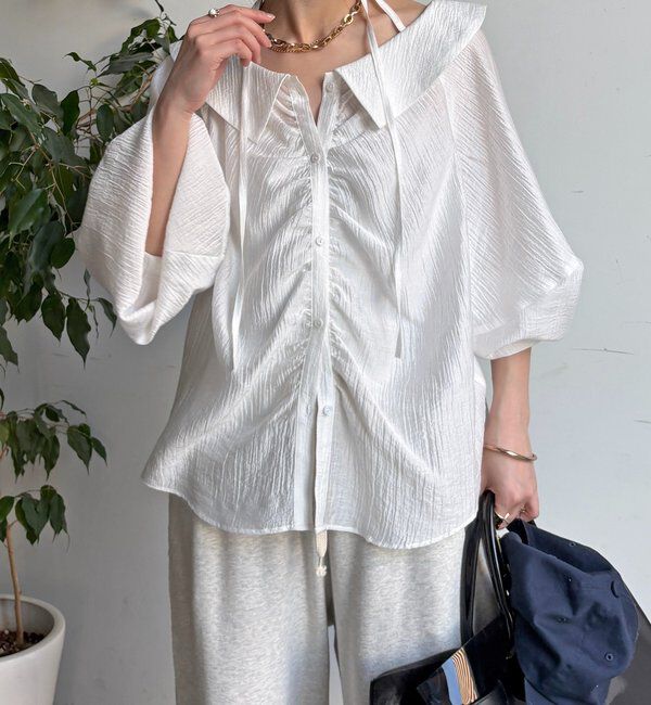  「ギャザーチョーカーブラウス」|シャツ・ブラウス|ホワイト