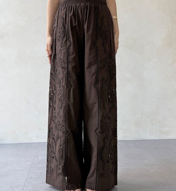 「刺繍レースコットンパンツ」|チノ|