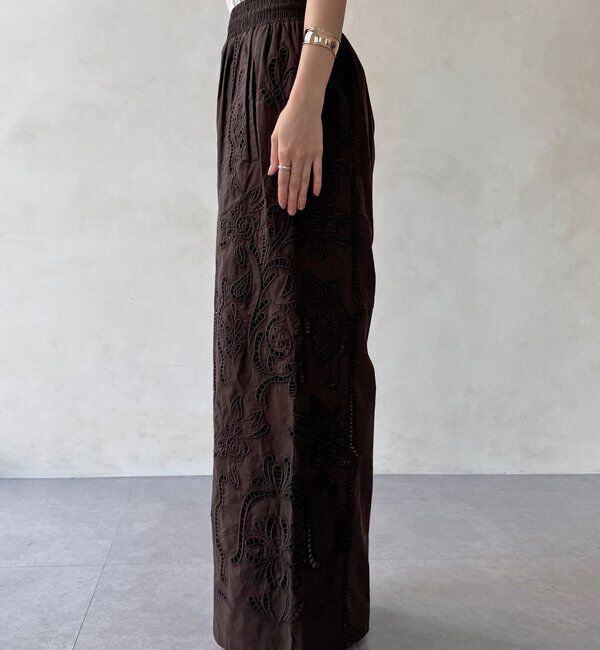  「刺繍レースコットンパンツ」|チノ|