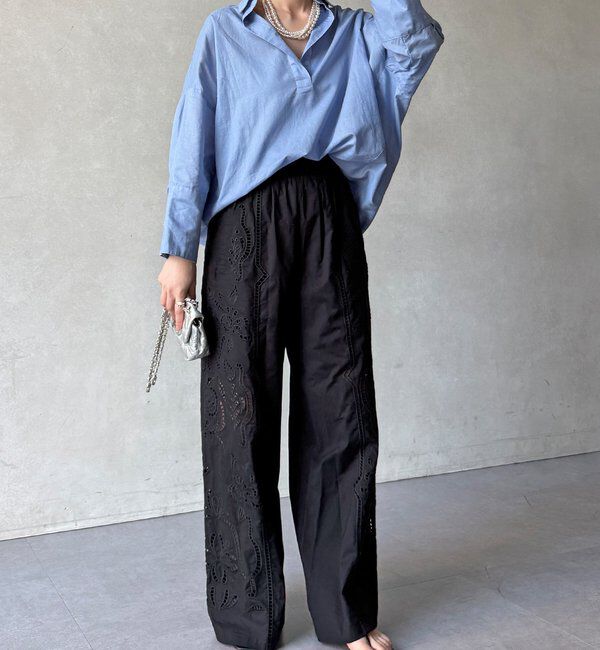  「刺繍レースコットンパンツ」|チノ|