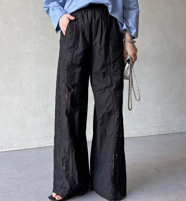  「刺繍レースコットンパンツ」|チノ|