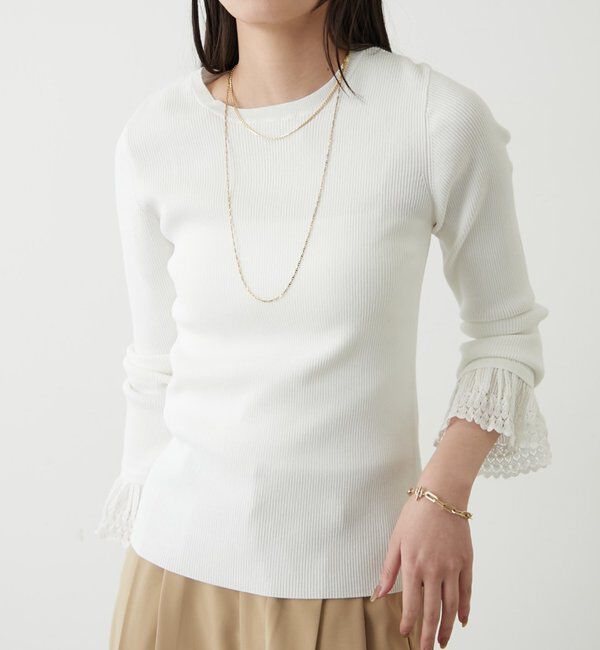  「リブレースニットプルオーバー」|ニット・セーター|オフホワイト