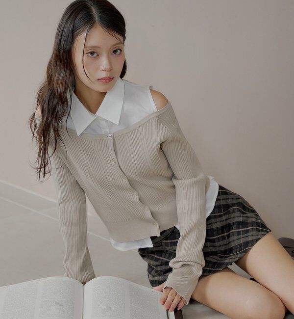  「シャツレイヤード2way カーディガン」|カーディガン|