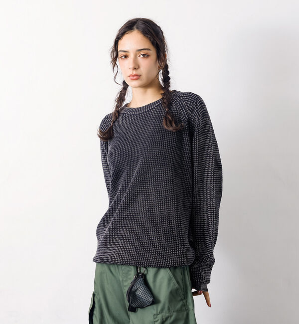 ABAHOUSE「【Revo.レボ】パウダーブリーチ加工ワッフルコットンニットクルー/ユニセックス」|ニット・セーター|
