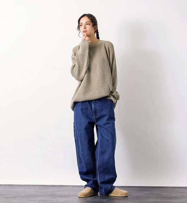 ABAHOUSE「【Revo.レボ】パウダーブリーチ加工ワッフルコットンニットクルー/ユニセックス」|ニット・セーター|