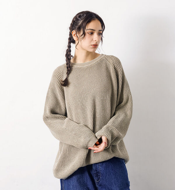 ABAHOUSE「【Revo.レボ】パウダーブリーチ加工ワッフルコットンニットクルー/ユニセックス」|ニット・セーター|