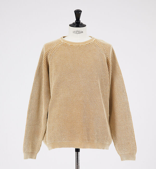 ABAHOUSE「【Revo.レボ】パウダーブリーチ加工ワッフルコットンニットクルー/ユニセックス」|ニット・セーター|マスタード